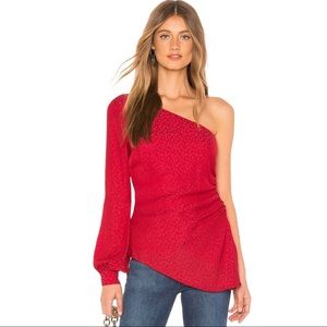 New Vibrant red L’Academie one shoulder cheetah print blouse size XS